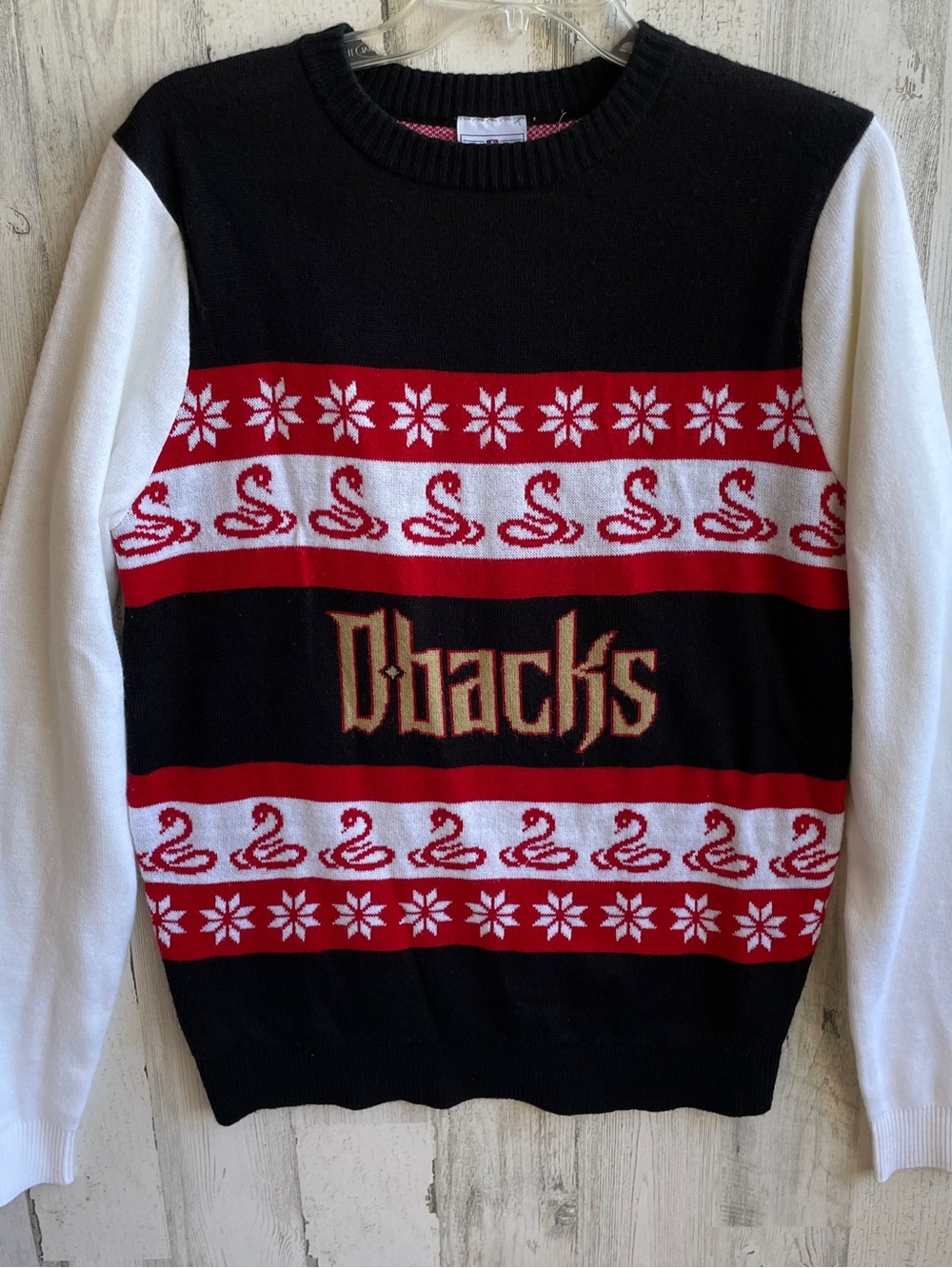 AZ Dbacks Black & White Crewneck Holiday Sweater Red Accents Snakes Snowflakes